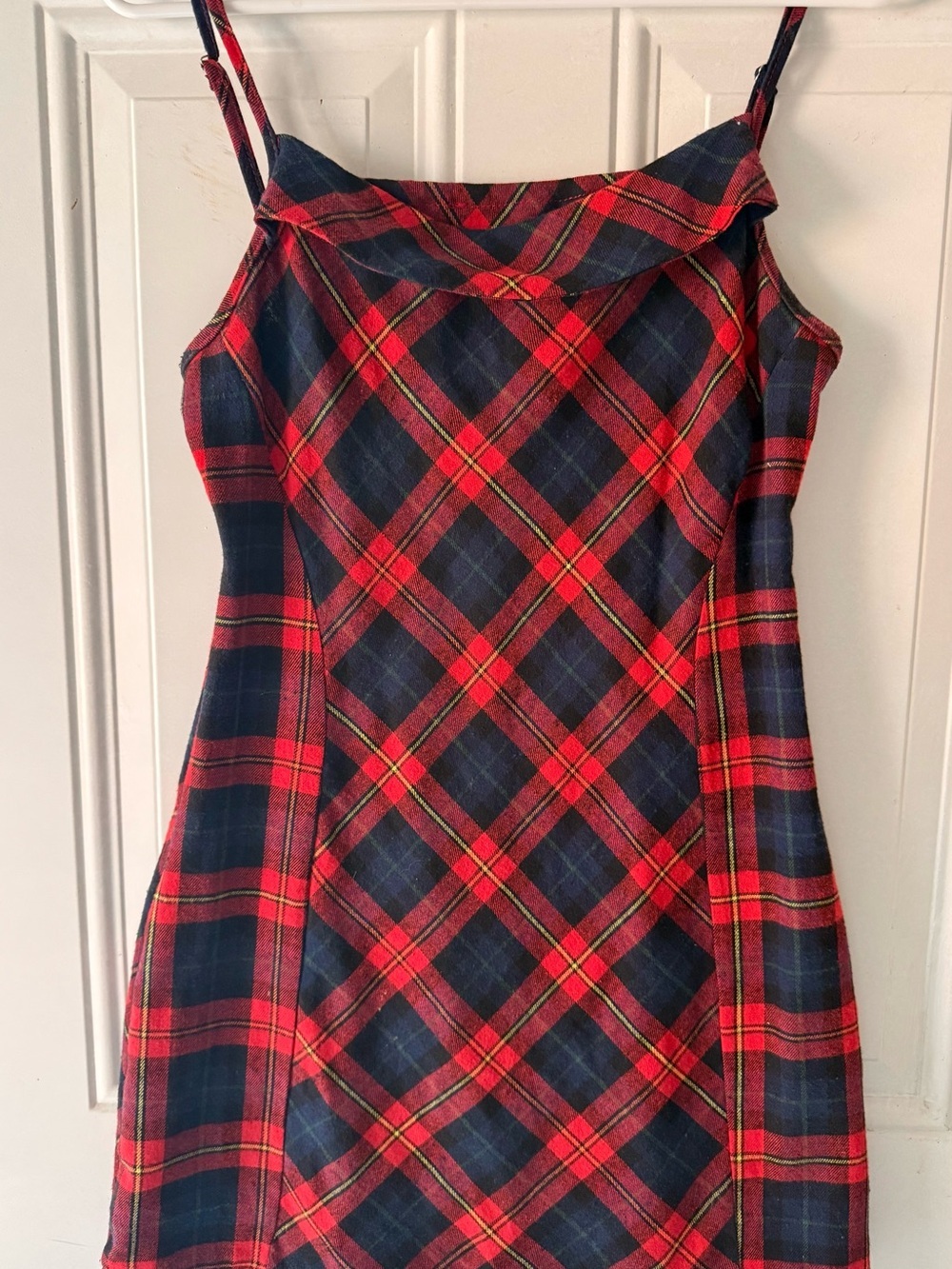 Pretty Garbage Plaid Cami Mini Dress Red Navy Blue Size S